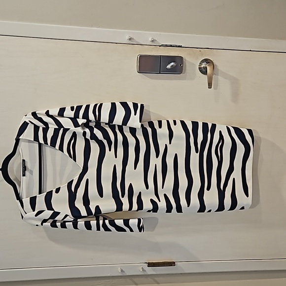 Boston Proper White Navy Brown Animal Stripe Print Bodycon Dress S NWOT - Picture 3 of 7